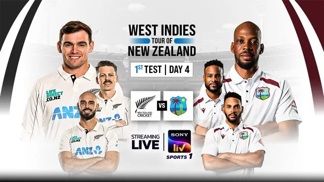 New Zealand vs. West Indies 2025 1st Test Day 4 LIVE on Sony LIV Sports 1
